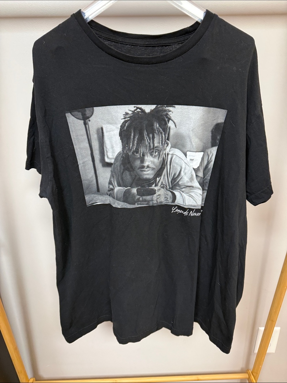 Black Graphic Short Sleeve Tee with Portrait Print